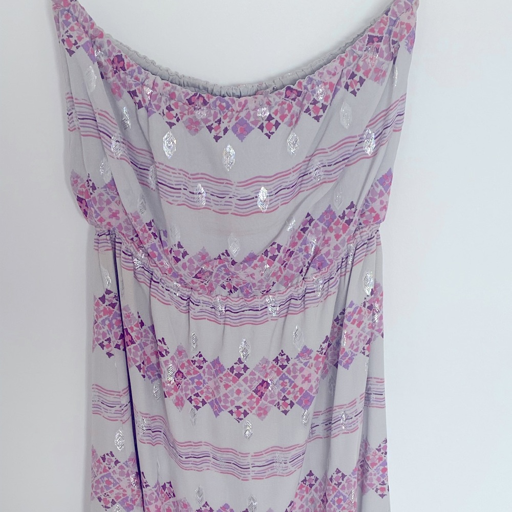 Calypso Strapless Summer Short Dress Metallic